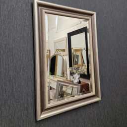 Mordern Curved Desing Frame Wall Mirror Silver Painted Wood Bevelled Edge Glass Rectangular Home Interior Decor Made in UK - thumbnail 2