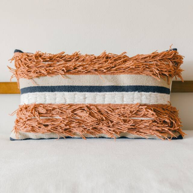 Salmon Boho Chic Throw Pillow Cover - Decorative Pillowcase Set Shaggy Fuzzy Woven Pillows Lumbar Square Rectangle Size For Sofa Couch