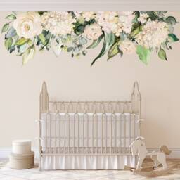 Floral Nursery Wall Decal Rose Garden - Removable Cream Beige Peonies Blooms Mural Watercolor Flowers Blossoms Vinyl & Fabric Decals - thumbnail 1