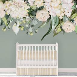 Floral Nursery Wall Decal Rose Garden - Removable Cream Beige Peonies Blooms Mural Watercolor Flowers Blossoms Vinyl & Fabric Decals - thumbnail 3