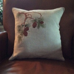 Pine Branch Design Pillow Arts & Crafts Pinecones Needles Tree Craftsman Bungalow Embroidered Pillows - thumbnail 2