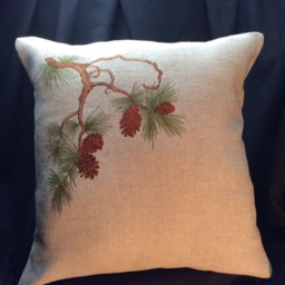 Pine Branch Design Pillow Arts & Crafts Pinecones Needles Tree Craftsman Bungalow Embroidered Pillows - thumbnail 3