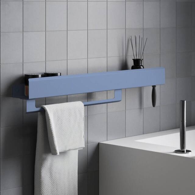 Matte Blue Steel Bathroom Shelf Industrial Wall Mounted Towel Rack - image 1