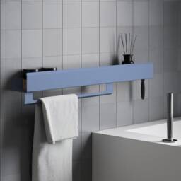 Matte Blue Steel Bathroom Shelf Industrial Wall Mounted Towel Rack - thumbnail 1