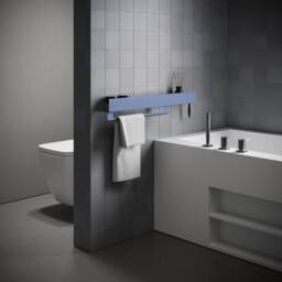 Matte Blue Steel Bathroom Shelf Industrial Wall Mounted Towel Rack - thumbnail 2