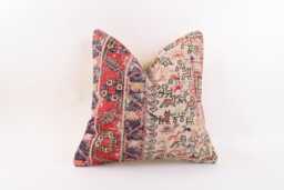 Vintage Turkish Kilim Pillow Cover Handwoven Wool Cushion, 16x16 - thumbnail 1