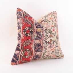Vintage Turkish Kilim Pillow Cover Handwoven Wool Cushion, 16x16 - thumbnail 3