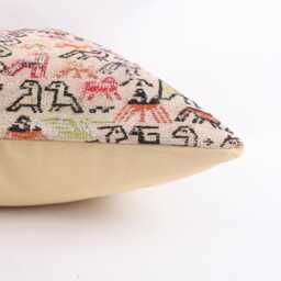 Vintage Turkish Kilim Pillow Cover Handwoven Wool Cushion, 16x16 - thumbnail 4