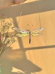 stained Glass Dragonfly Suncatcher Handmade - Birthday Gift Iridescent Butterfly Gardeners Gifts Nature & Insect Decor