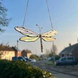 stained Glass Dragonfly Suncatcher Handmade - Birthday Gift Iridescent Butterfly Gardeners Gifts Nature & Insect Decor - thumbnail 4