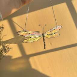 stained Glass Dragonfly Suncatcher Handmade - Birthday Gift Iridescent Butterfly Gardeners Gifts Nature & Insect Decor - thumbnail 3