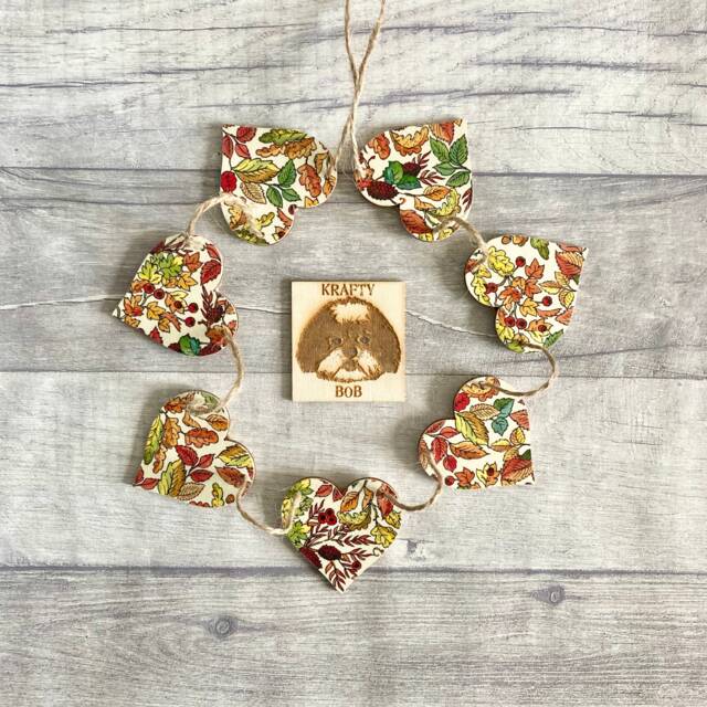 Emma Bridgewater Autumn Leaves Bunting, Rustic Heart Garland For Fall, Woodland Wall Decoration - image 1