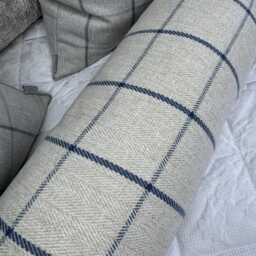 Handmade Tartan Check Bolster Cushion, Grey Blue, Rustic Home Decor - thumbnail 3