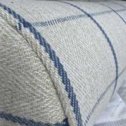 Handmade Tartan Check Bolster Cushion, Grey Blue, Rustic Home Decor - thumbnail 2