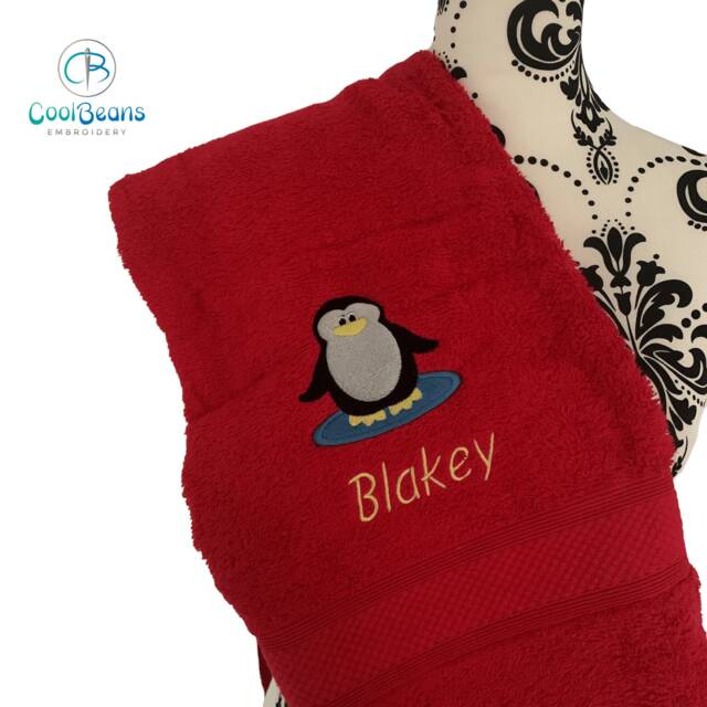 Penguin Towel - Personalised Face Cloth/Hand Bath = Embroidered - image 1