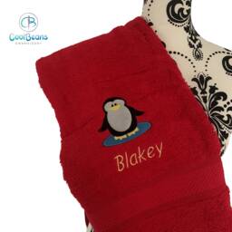 Penguin Towel - Personalised Face Cloth/Hand Bath = Embroidered