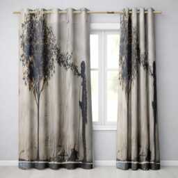 Child Blowing Leaves Into Tree Silhouette Bold Distinctive Artwork For Home Decor Readymade Eyelet Ring Top Thermal 100% Blackout Curtains - thumbnail 1
