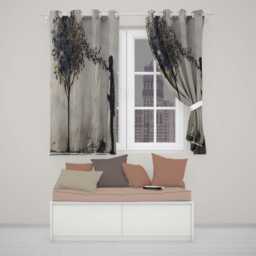 Child Blowing Leaves Into Tree Silhouette Bold Distinctive Artwork For Home Decor Readymade Eyelet Ring Top Thermal 100% Blackout Curtains - thumbnail 2