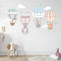 Hot Air Balloons Wall Stickers Custom Name Nursery Decals Children Room Decor Animals Art - thumbnail 2