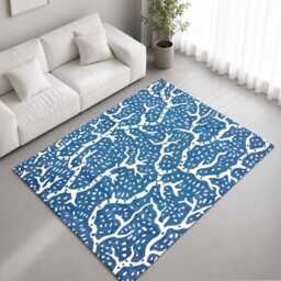 Blue Coral Reef Organic Pattern Rug Non-Slip Soft Area Carpet Bedroom Living Room Hallway Mat Decor - Made in UK