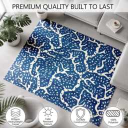 Blue Coral Reef Organic Pattern Rug Non-Slip Soft Area Carpet Bedroom Living Room Hallway Mat Decor - Made in UK - thumbnail 3