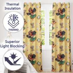 Cute Hula Girl Yellow Background Tropical Flowers Coconut Seamless Pattern Readymade Eyelet Ring Top Thermal 100% Blackout Curtains - thumbnail 3