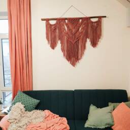 Large Macrame Backdrop, Extra Large Wall Decor With Tassels, Home & Living Decor, Terracotta Living Room Wall - thumbnail 3