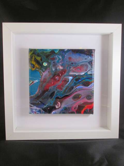 Paint Pouring, Pour Art, Painted Canvas, Poured Paint, Fluid Cell Painting, Wall Framed Abstract - image 1