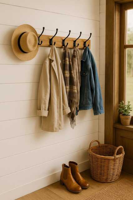 Chunky Dark Oak Coat Rack Rustic Reclaimed Wood Wall Hanger 10 Black Sturdy Hooks - image 1