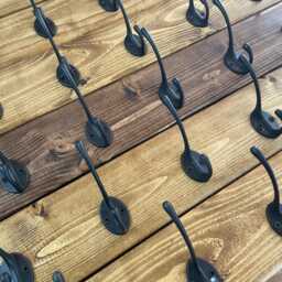 Chunky Dark Oak Coat Rack Rustic Reclaimed Wood Wall Hanger 10 Black Sturdy Hooks - thumbnail 2