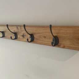 Chunky Dark Oak Coat Rack Rustic Reclaimed Wood Wall Hanger 10 Black Sturdy Hooks - thumbnail 4