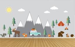 Mountain Wall Decals/Kids Camping Room Decor Jeep Decal Nursery Mural Animal - thumbnail 1