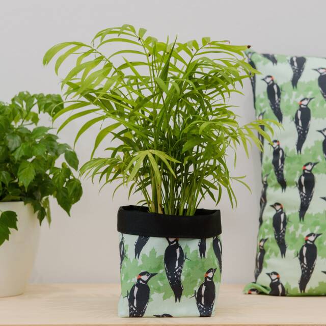 Woodpecker Print Fabric Plant Pot - Waterproof Textile Container - image 1