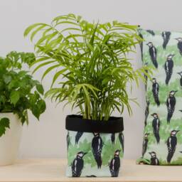 Woodpecker Print Fabric Plant Pot - Waterproof Textile Container