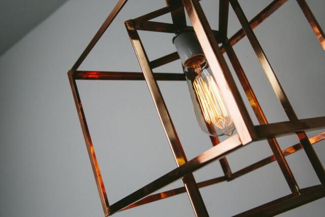 Geometric Copper Cage Pendant Light - Industrial Edison Chandelier - image 1