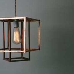 Geometric Copper Cage Pendant Light - Industrial Edison Chandelier - thumbnail 2
