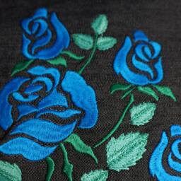 Embroidered Blue Roses Denim Pillow Case Handmade Eco-Friendly Cotton Graphite - thumbnail 3