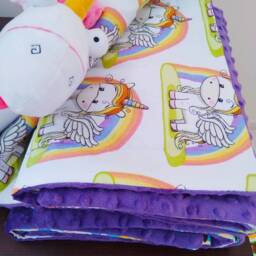 "Unicorn Baby Blanket, Purple Minky Dot, Cotton Fabric - 32"" X 32" - thumbnail 2
