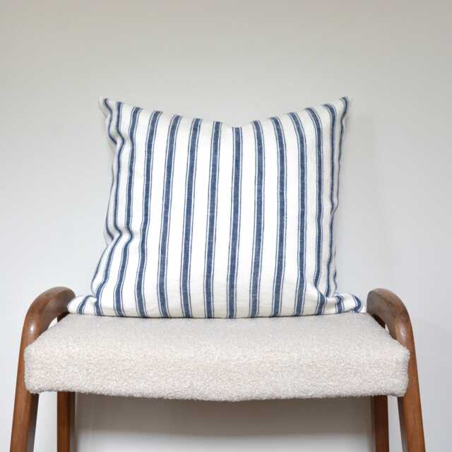 White Ticking Stripes Organic Linen Throw Pillow Cover - Coastal, Maritime, Minimalist, Nursery, Beach House, Large, Square Cushion - image 1