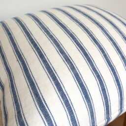 White Ticking Stripes Organic Linen Throw Pillow Cover - Coastal, Maritime, Minimalist, Nursery, Beach House, Large, Square Cushion - thumbnail 3