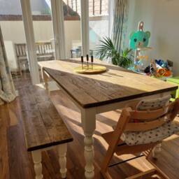 Narrow Handmade Farmhouse Dining Table Set With Bench - Bespoke Sizes - thumbnail 3
