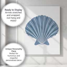 Minimalist Light Blue Scallop Seashell Coastal Illustration Canvas Wall Art Print Decor Picture Ready To Hang - thumbnail 3