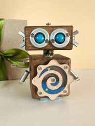 Handmade Wooden Robot Sculpture Quirky Desk Decor, Student Gift - thumbnail 1