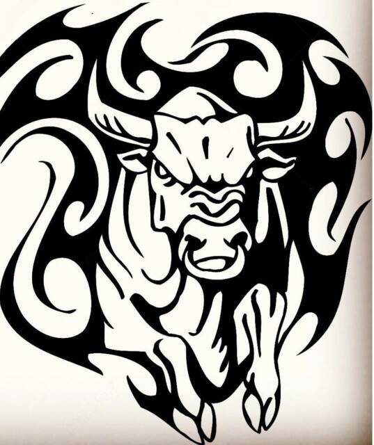 Bull Head Charging Tribal Flames Decal Car Van Bonnet Vinyl Sticker Hood Graphic Sign Motorhome Campervan Wall Art Decor