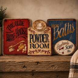 Primitive Bath Plaque Bathroom Wall Decor Powder Room Sign. Farmhouse Handmade Wood Sign 17x8 - thumbnail 1