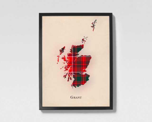 Clan Grant Scottish Tartan Map - Of Scotland Family Wall Decor, Ready To Hang - image 1