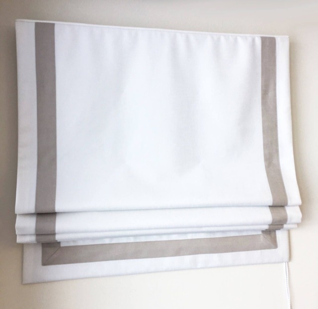 Custom Relaxed Roman Shade, Cheval Linen Border, Window Treatment - image 1