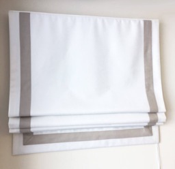 Custom Relaxed Roman Shade, Cheval Linen Border, Window Treatment
