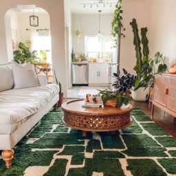 Forest Green & Cream Abstract Geometric Moroccan Rug - Handmade Berber Shag Carpet Large Area Emerald Wool Decor - thumbnail 4