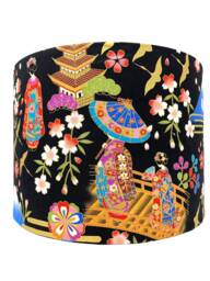 Geisha Lampshade Black Oriental Light Shade, Japanese Style - thumbnail 1